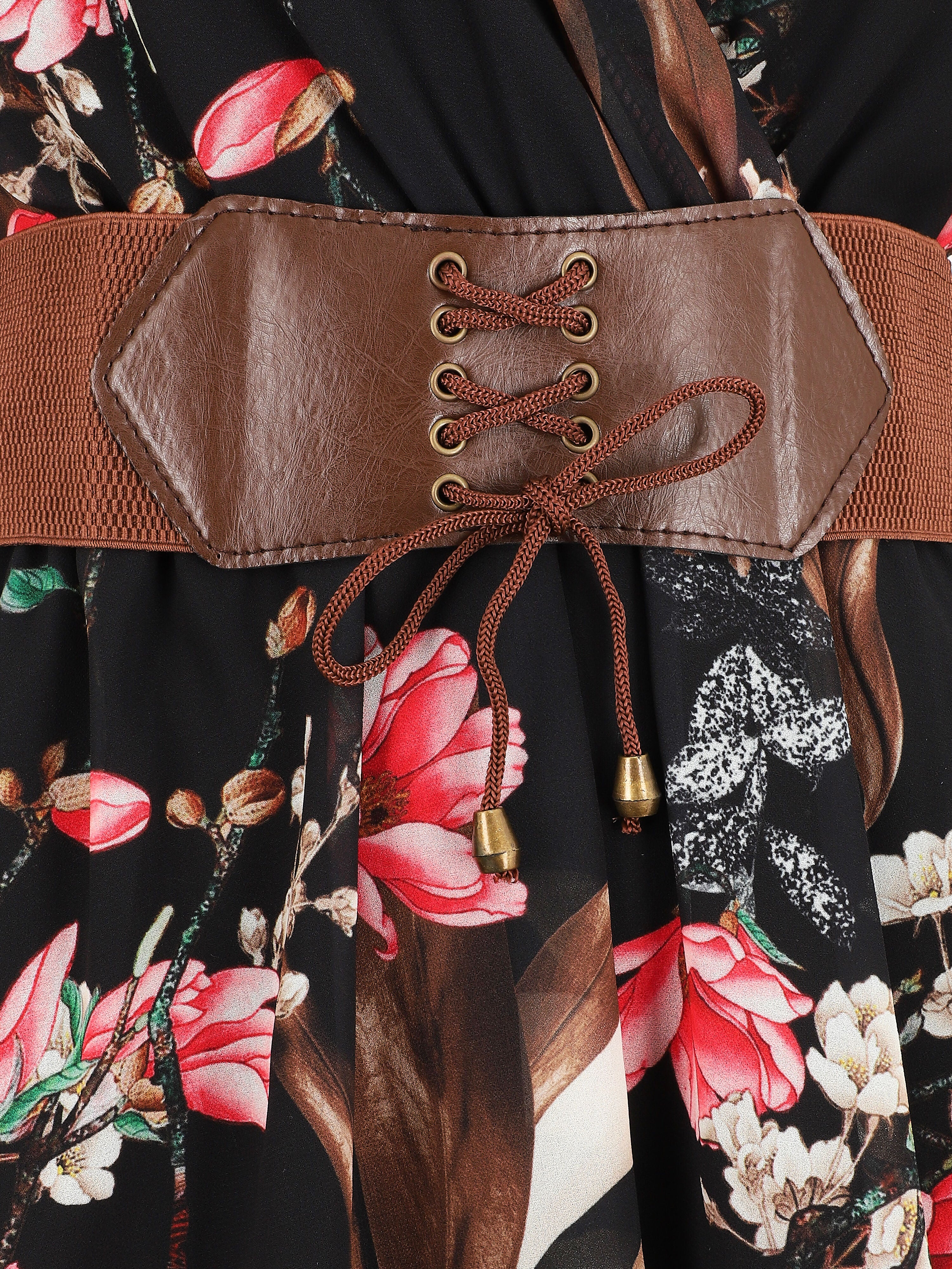 Robe col cache-coeur imprimé floral - Noir - 3