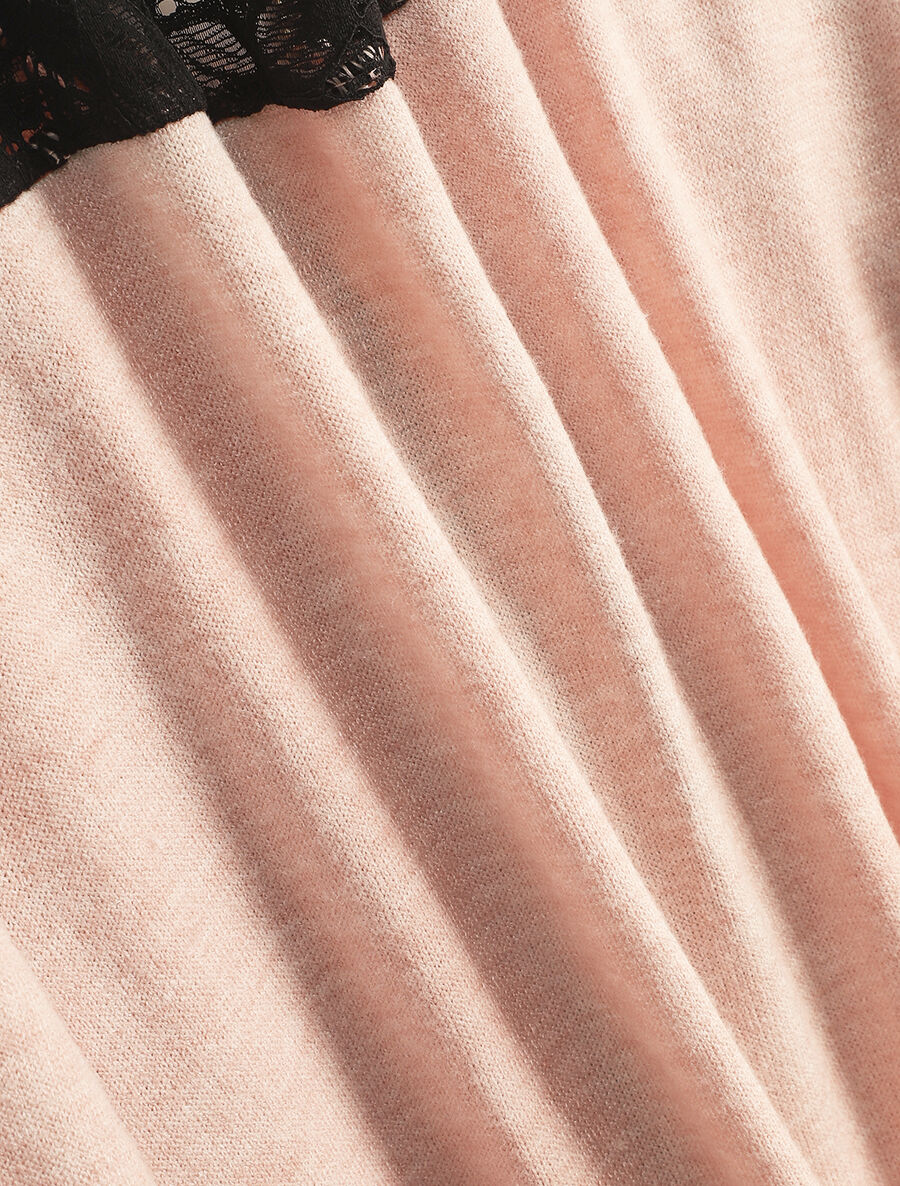 Pull à manches retroussables et dentelle - Rose - 3