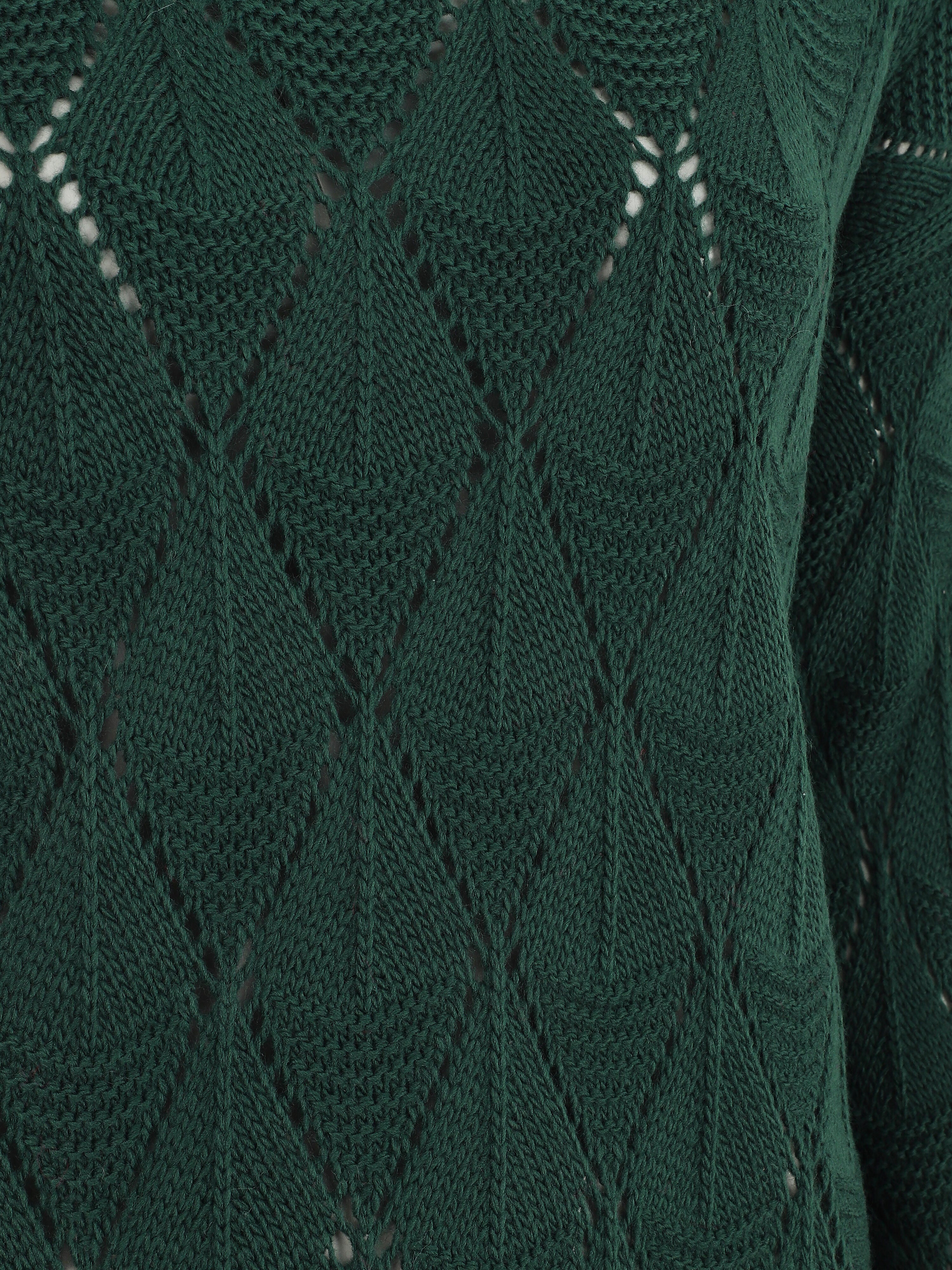 Pull uni en maille ajourée - Vert sapin - 3