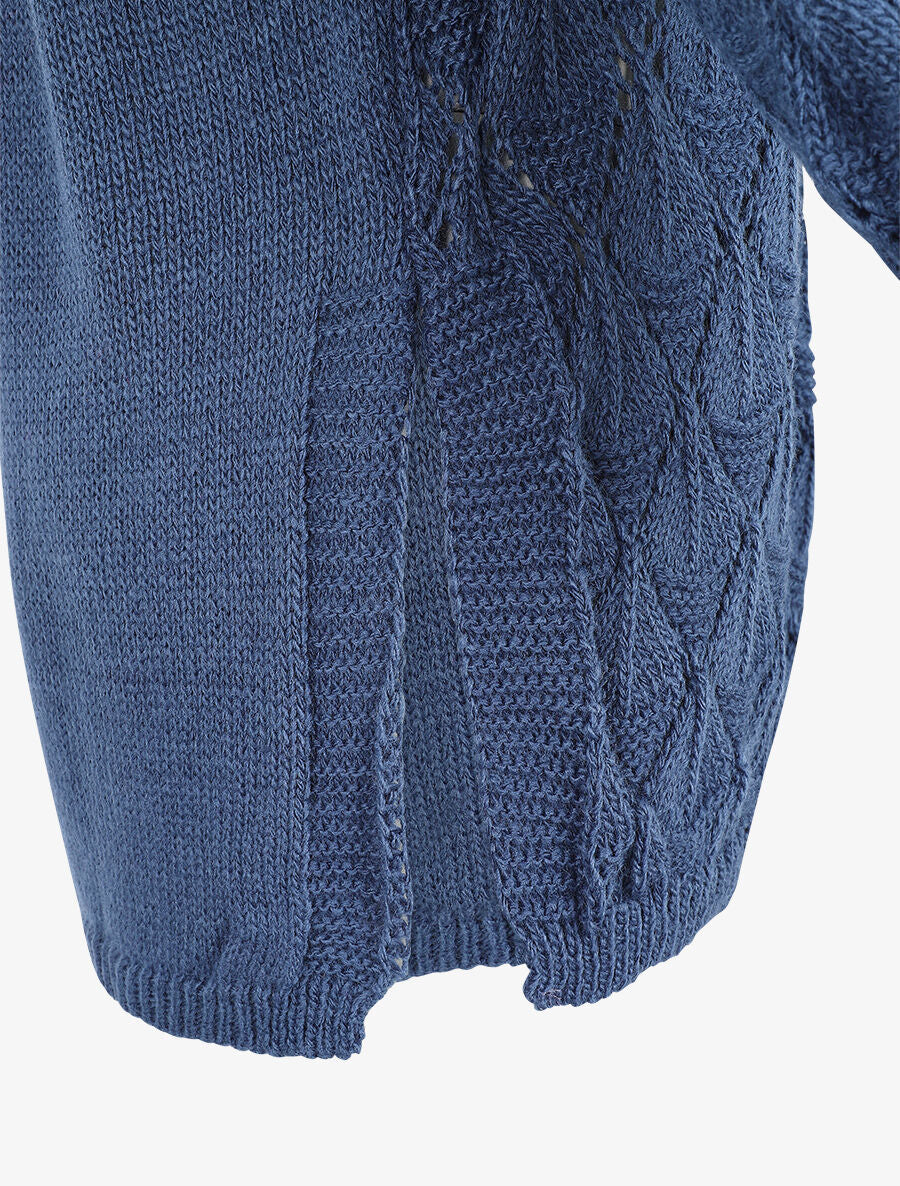 Gilet long uni en maille fine - Bleu - 3
