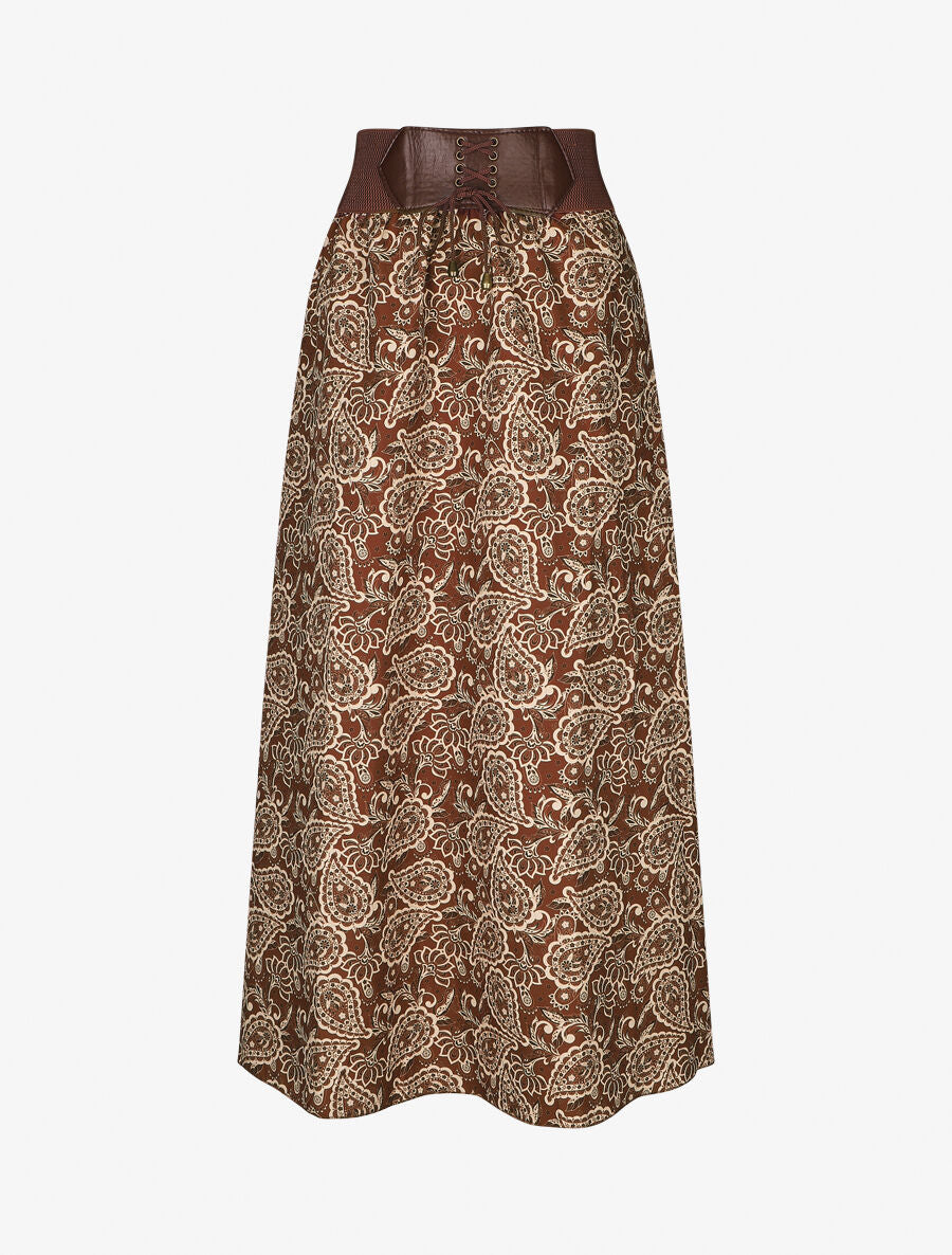 Jupe longue imprimé cachemire à taille haute - Marron - 1
