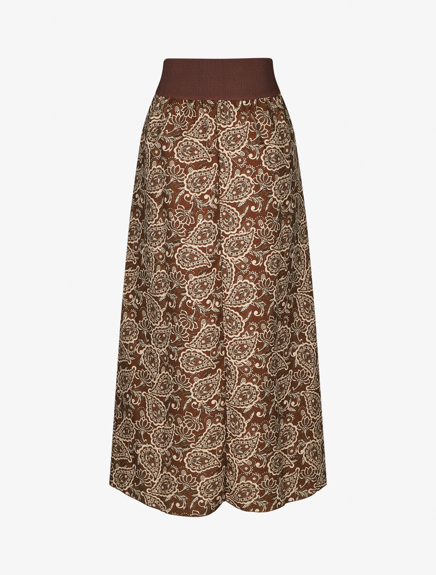 Jupe longue imprimé cachemire à taille haute - Marron - 2
