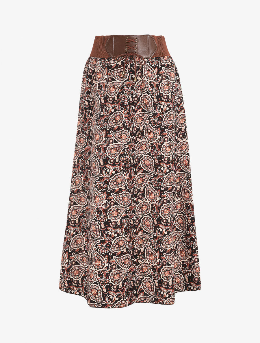 Jupe longue imprimé cachemire à taille haute - Noir - 1