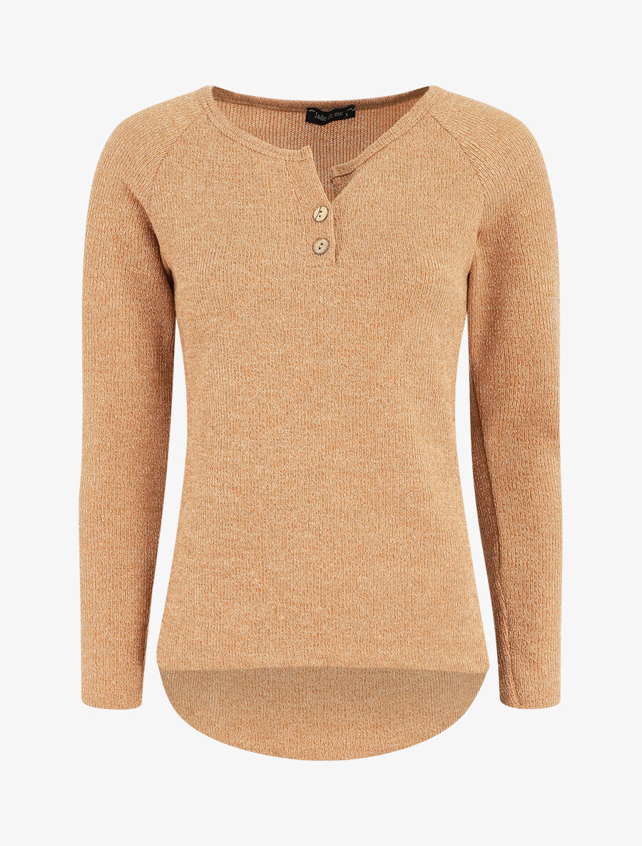 Pull côtelé à boutons - Camel - 1