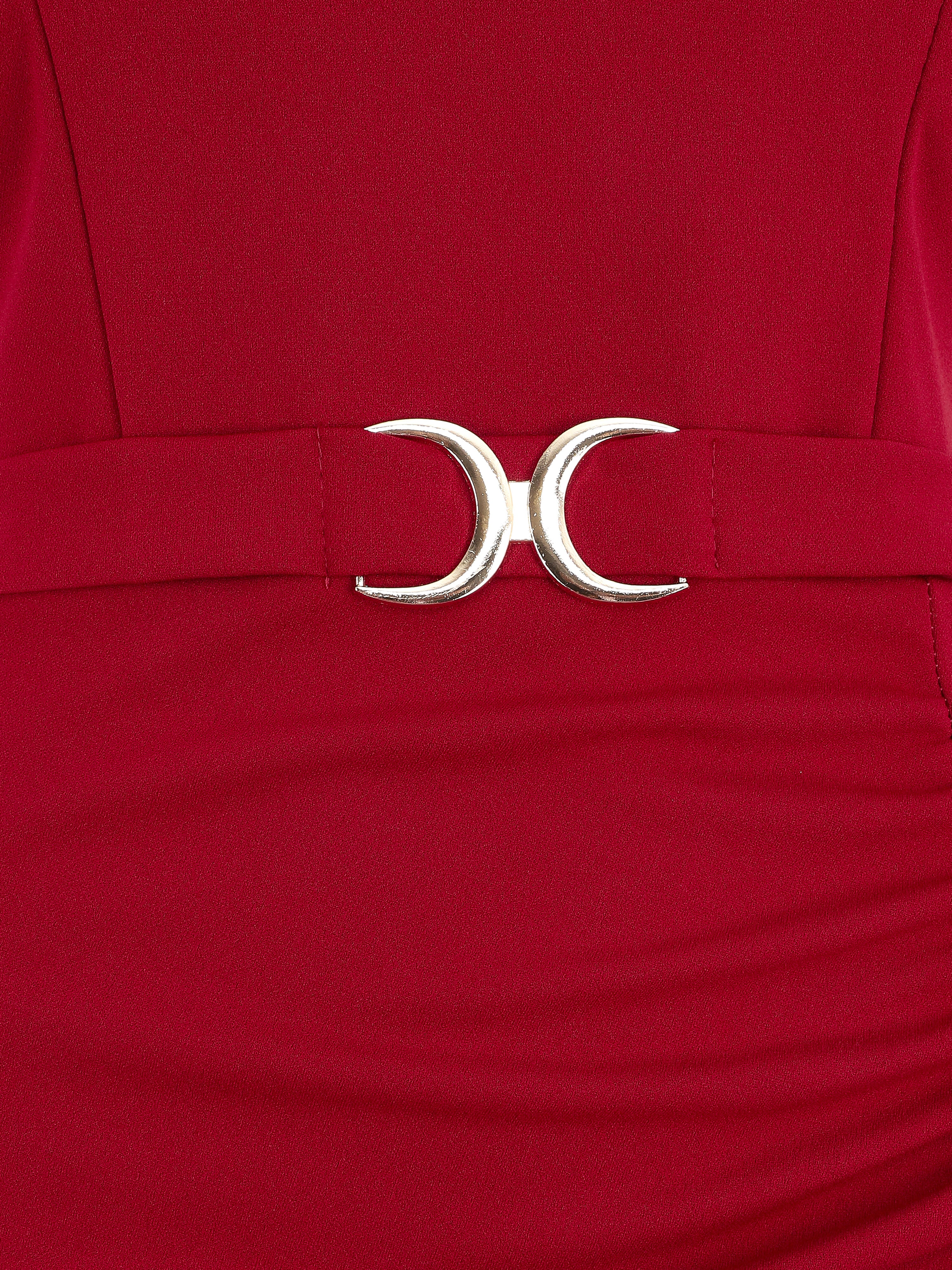 Robe drapée à bretelles et boucle - Framboise - 4