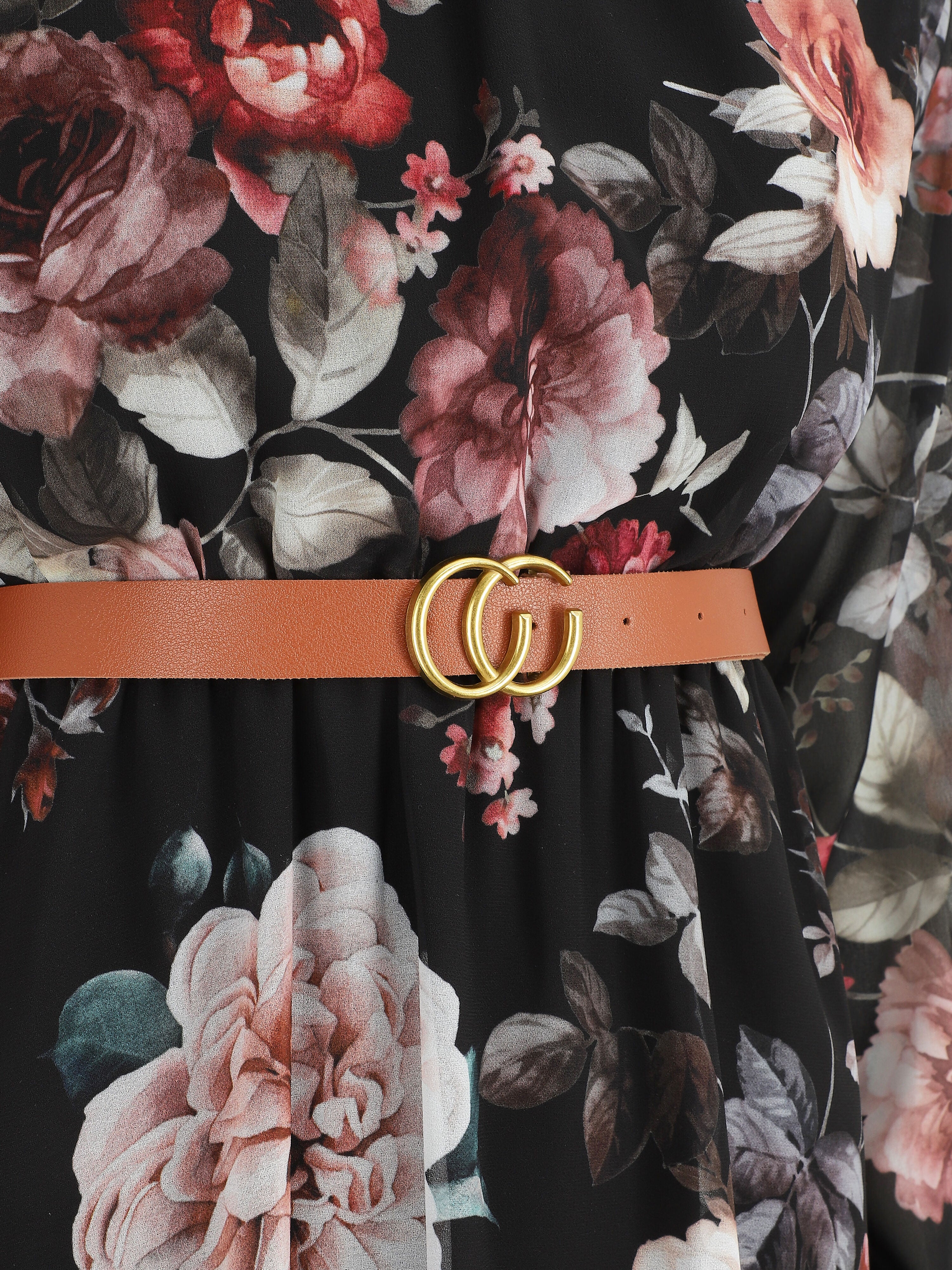 Robe évasée col montant imprimé floral - Noir - 3