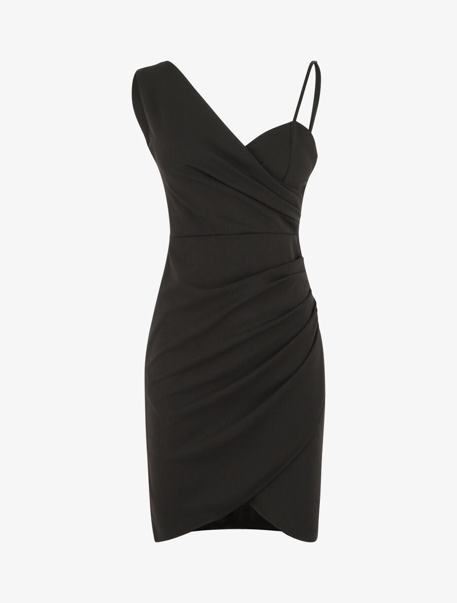 Robe fourreau à bretelles asymétriques - Noir - 1