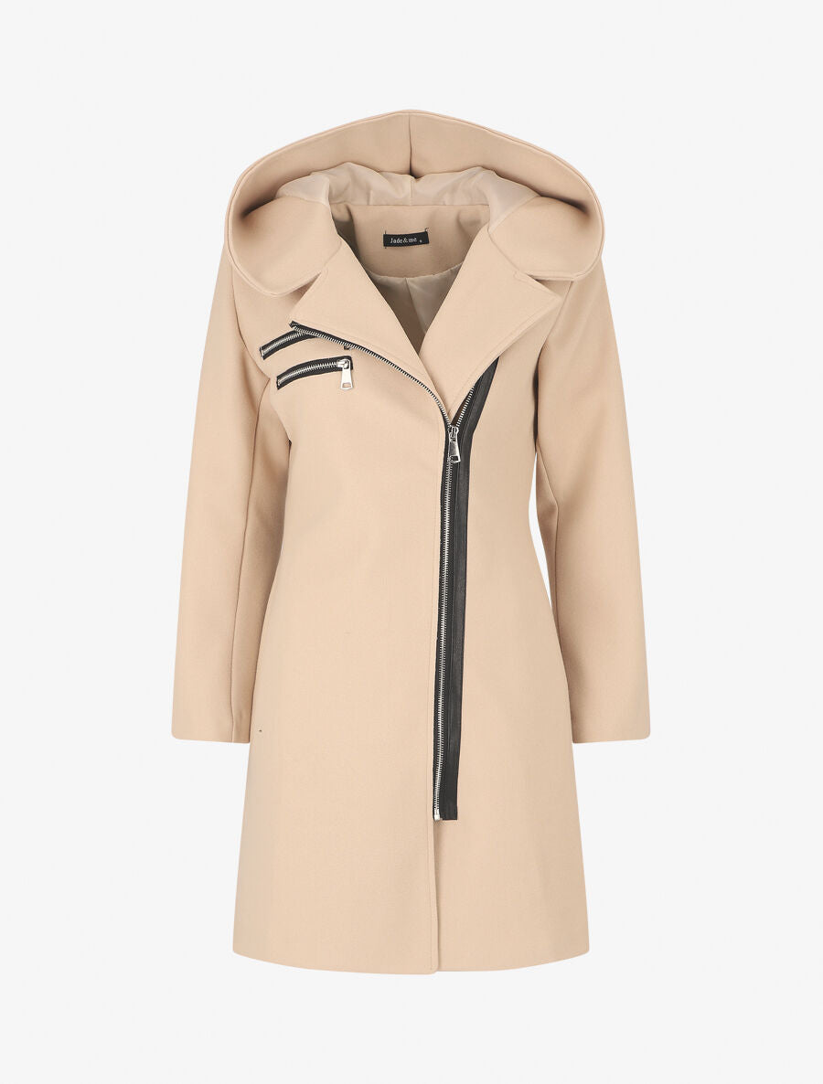 Manteau long zippé à capuche - Beige - 1