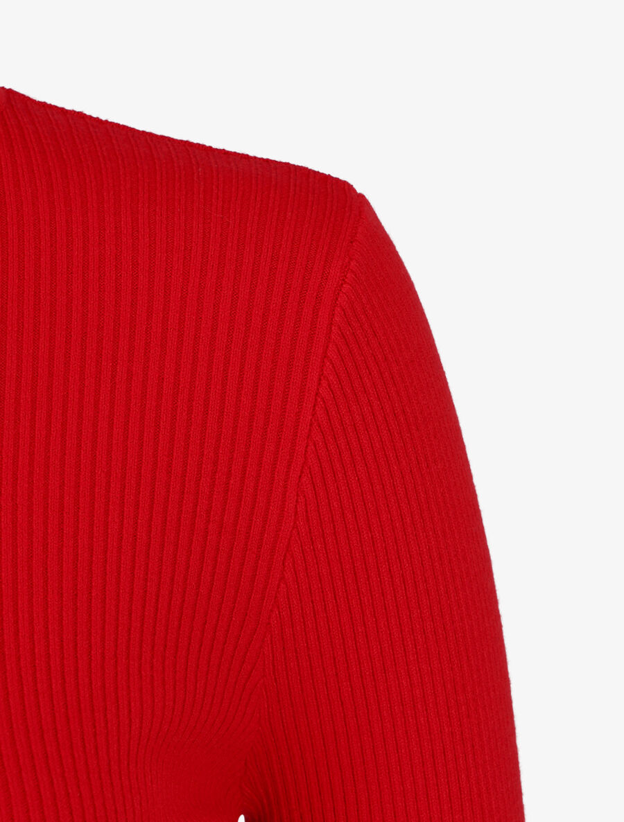 Pull col roulé uni ajusté - Rouge - 3