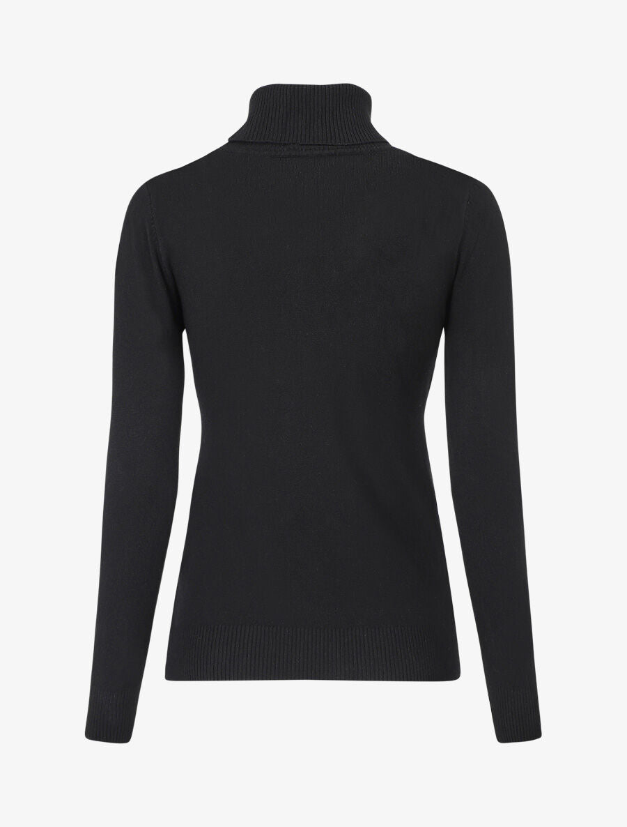 Pull fin uni col roulé - Noir - 2