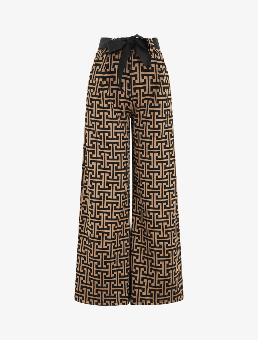 Pantalon ample à imprimé graphique - Camel - 1