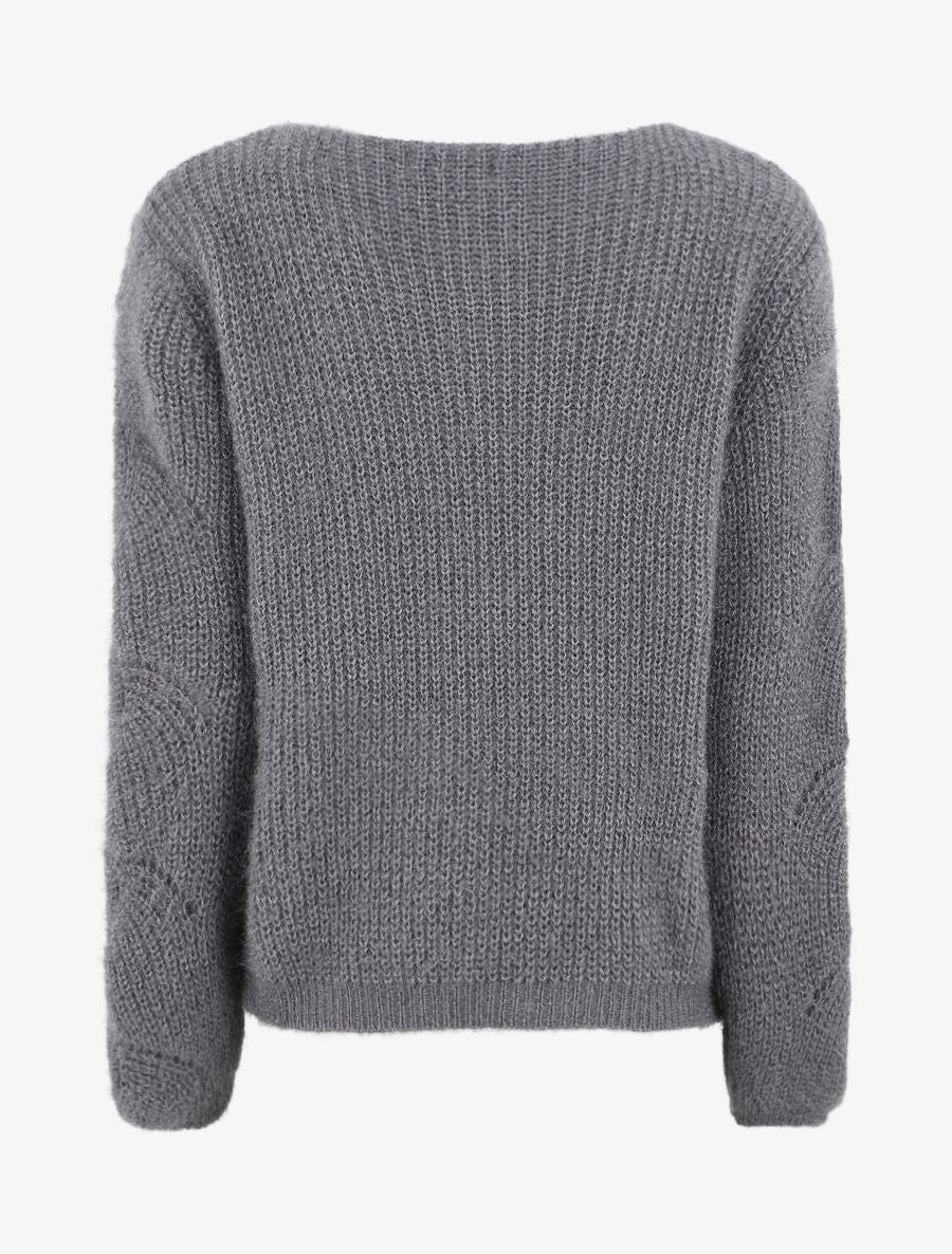 Pull uni duveteux - Gris - 2