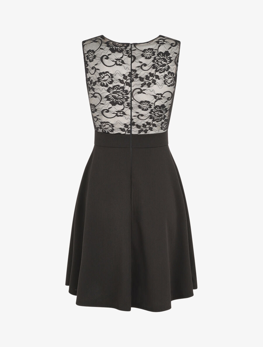 Robe courte patineuse à dentelle - Beige - 2