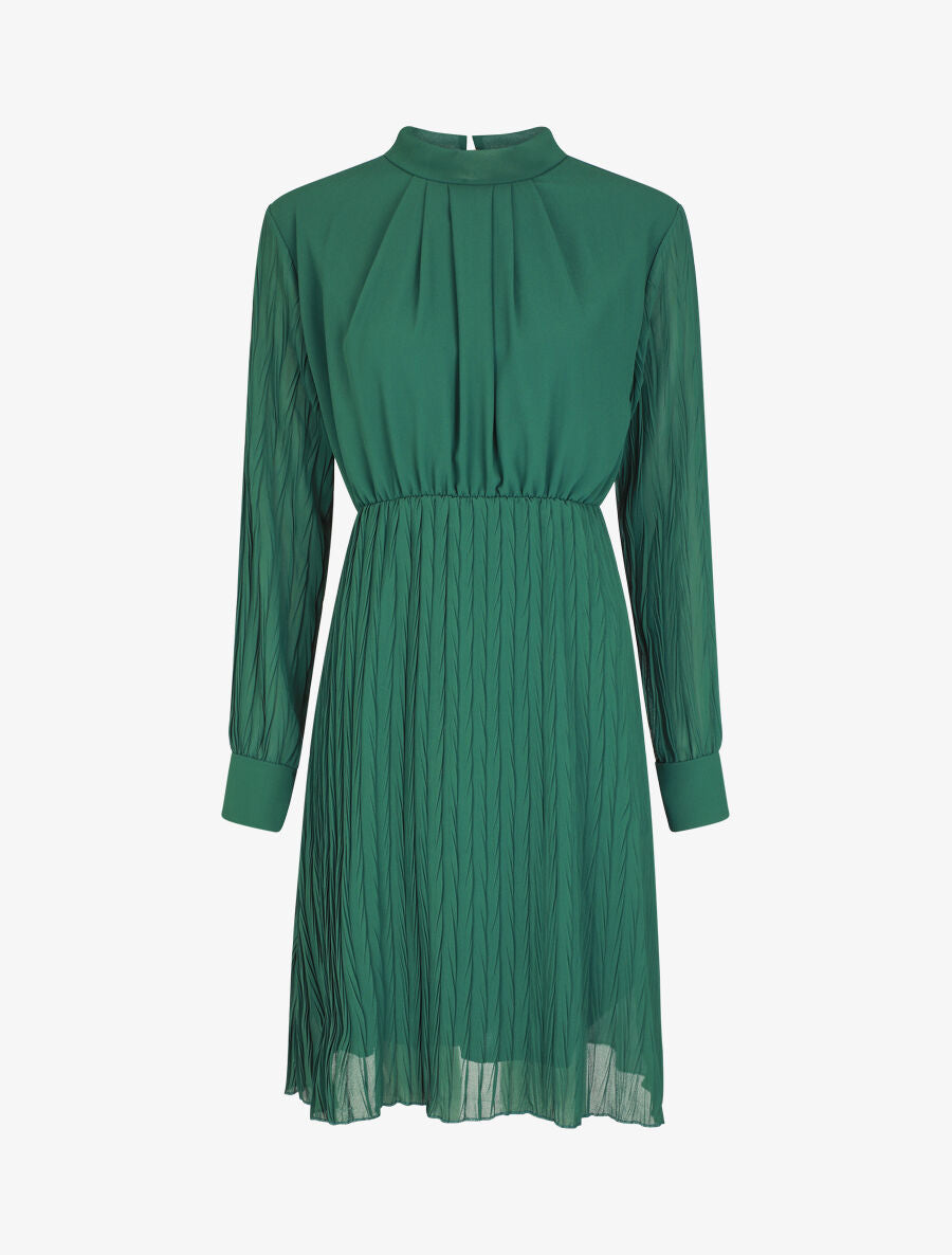 Robe longue à jupe et manches plissées - Vert sapin - 1