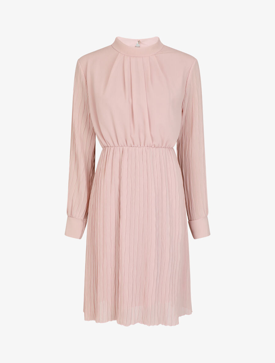 Robe longue à jupe et manches plissées - Rose - 1