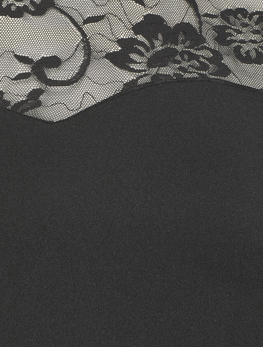 Robe droite à manches en dentelle - Noir - 3