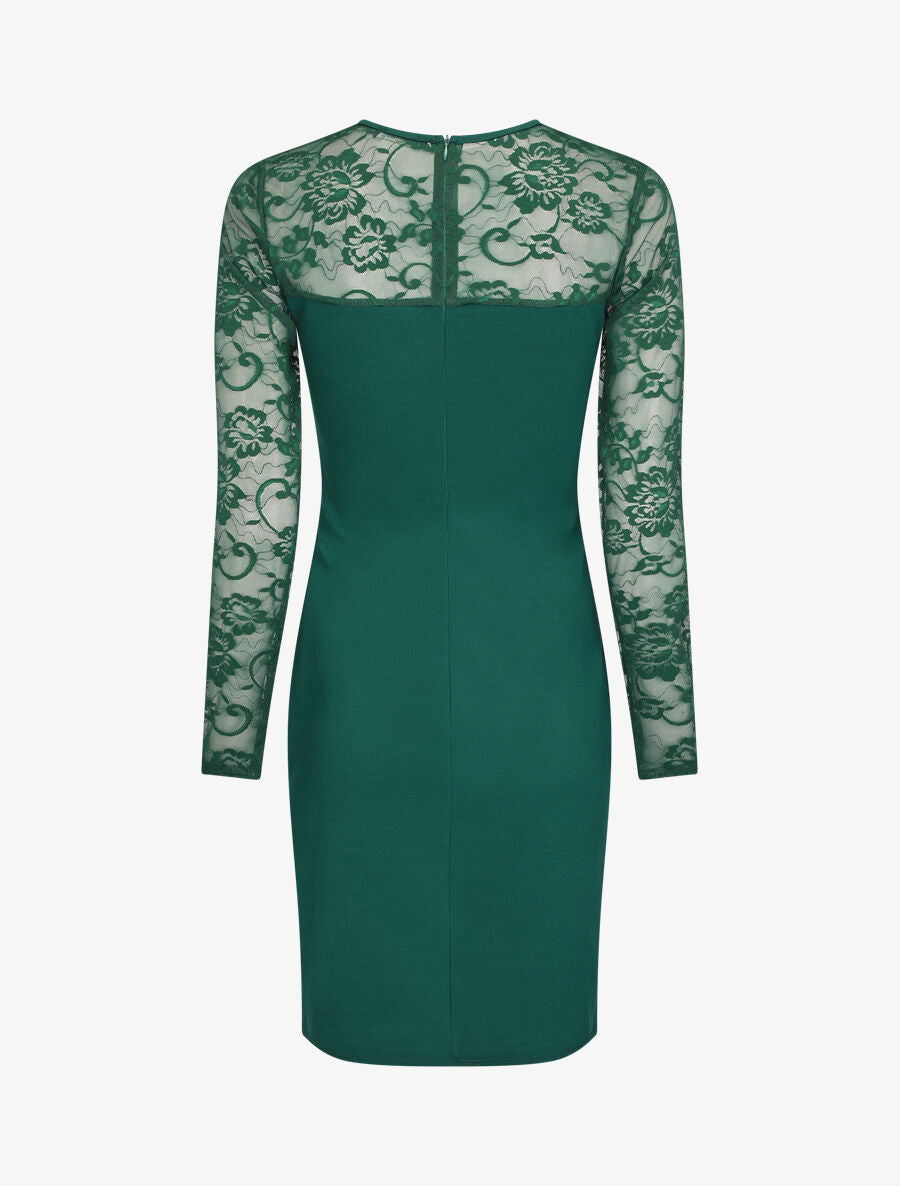 Robe droite à manches en dentelle - Vert sapin - 2