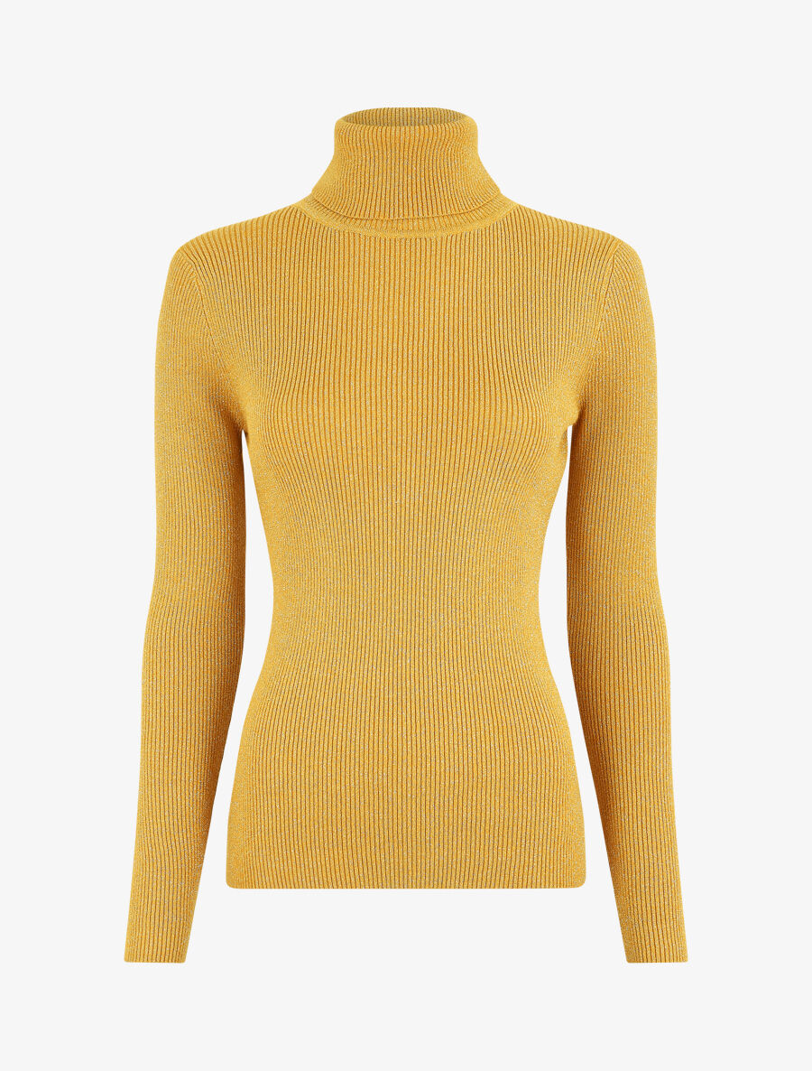 Pull col roulé ajusté et irisé - Moutarde - 1