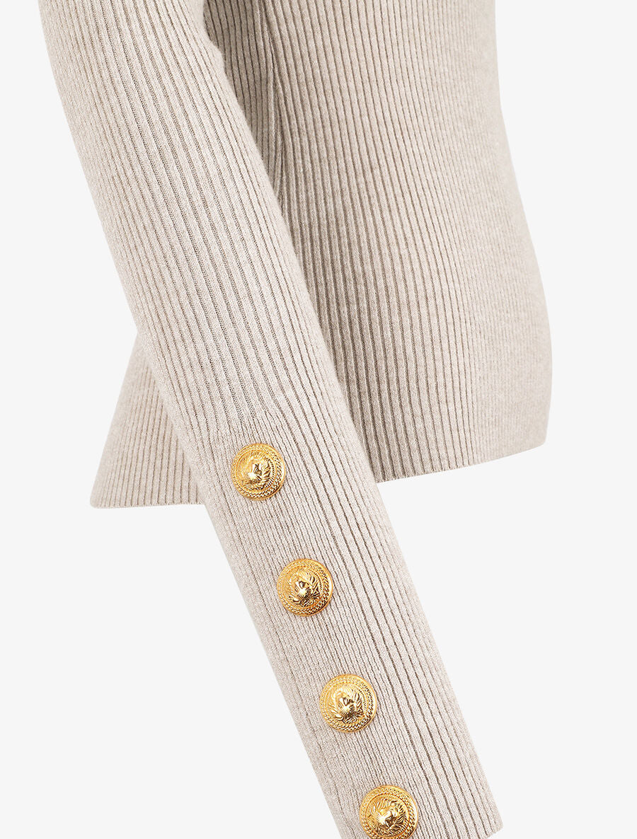 Pull col montant ajusté à boutons - Beige - 3