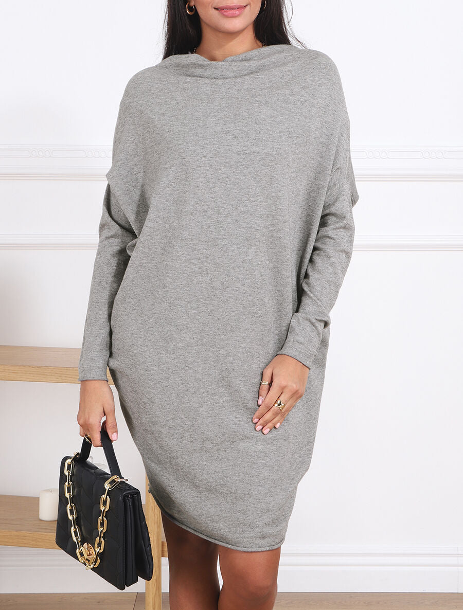 Robe pull mi-longue à boutons décoratifs au dos - Gris - 3