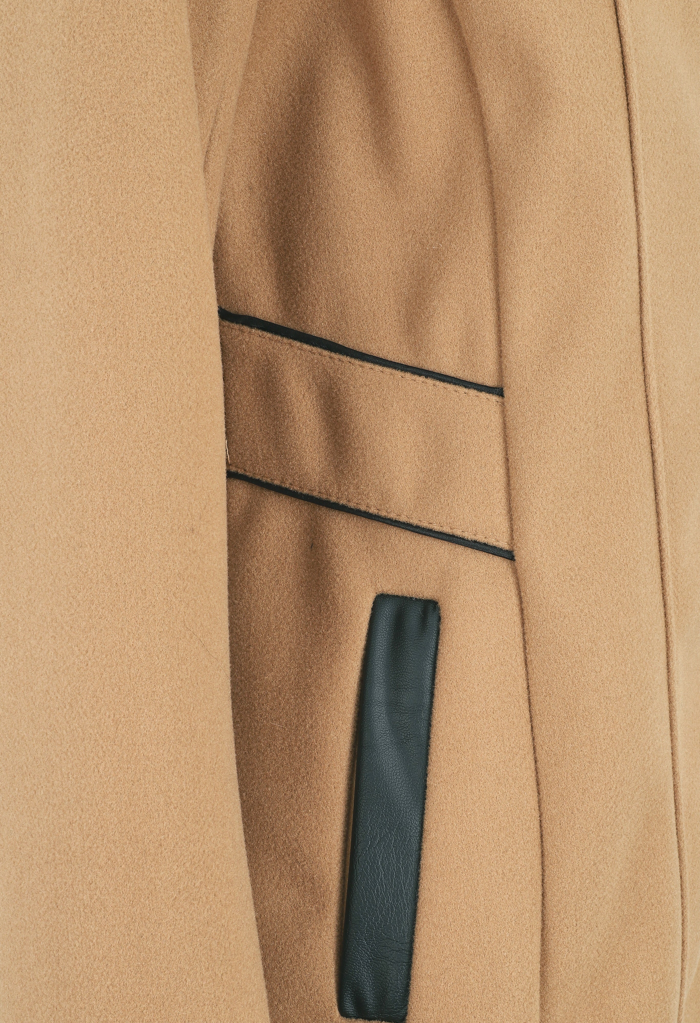 Manteau mi-long à capuche et zip - Camel - 3