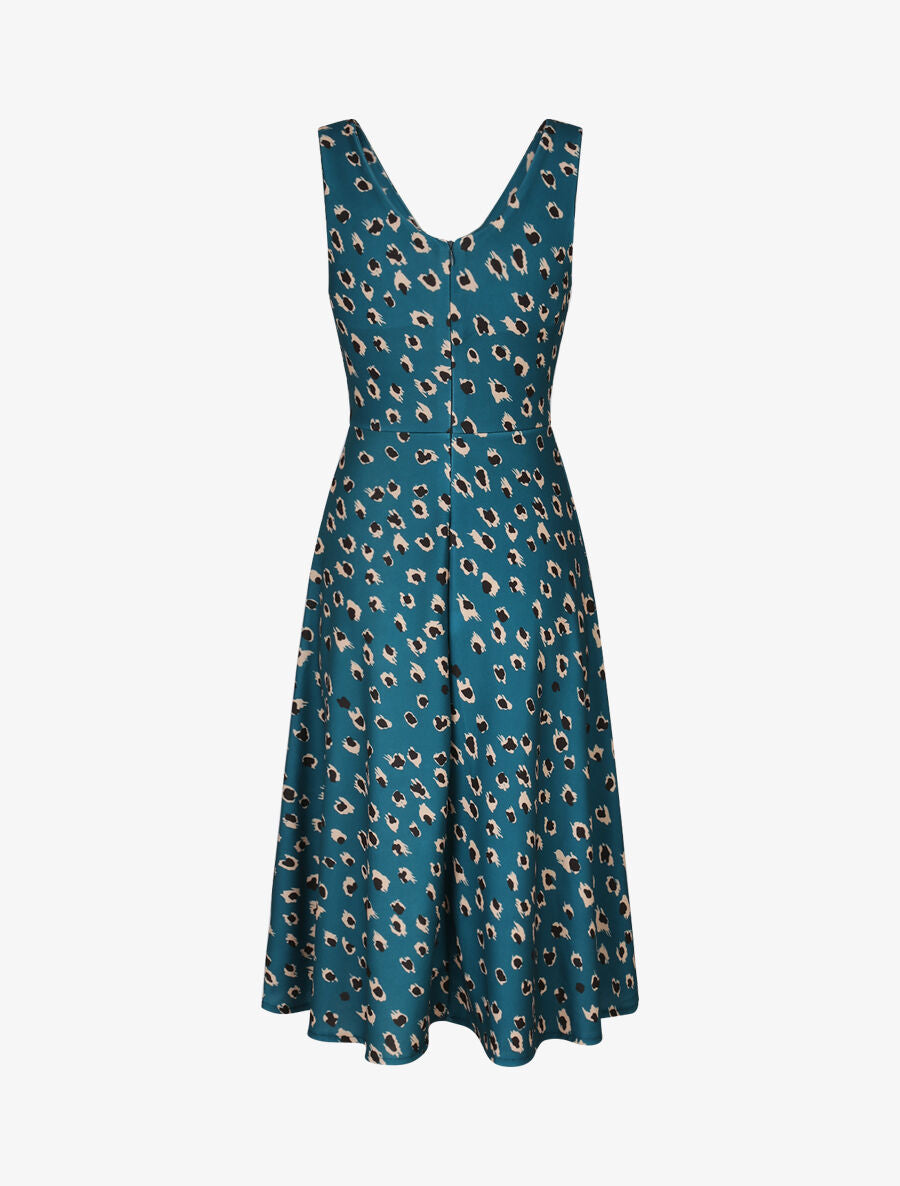 Robe midi imprimé léopard - Bleu canard - 2