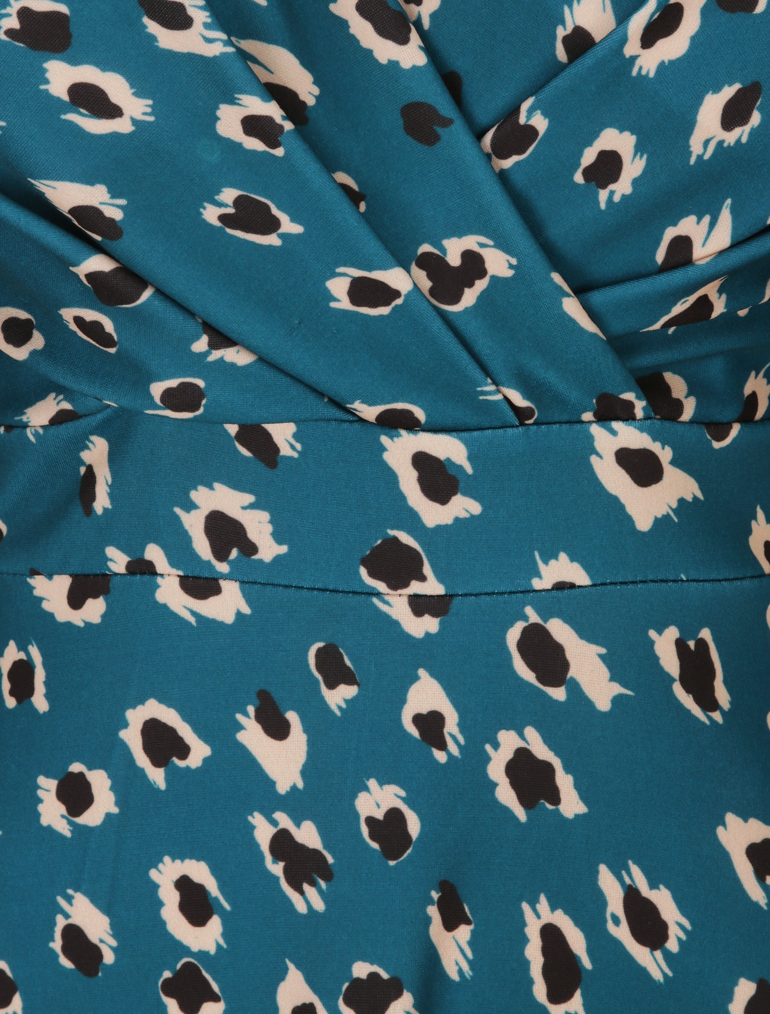 Robe midi imprimé léopard - Bleu canard - 3