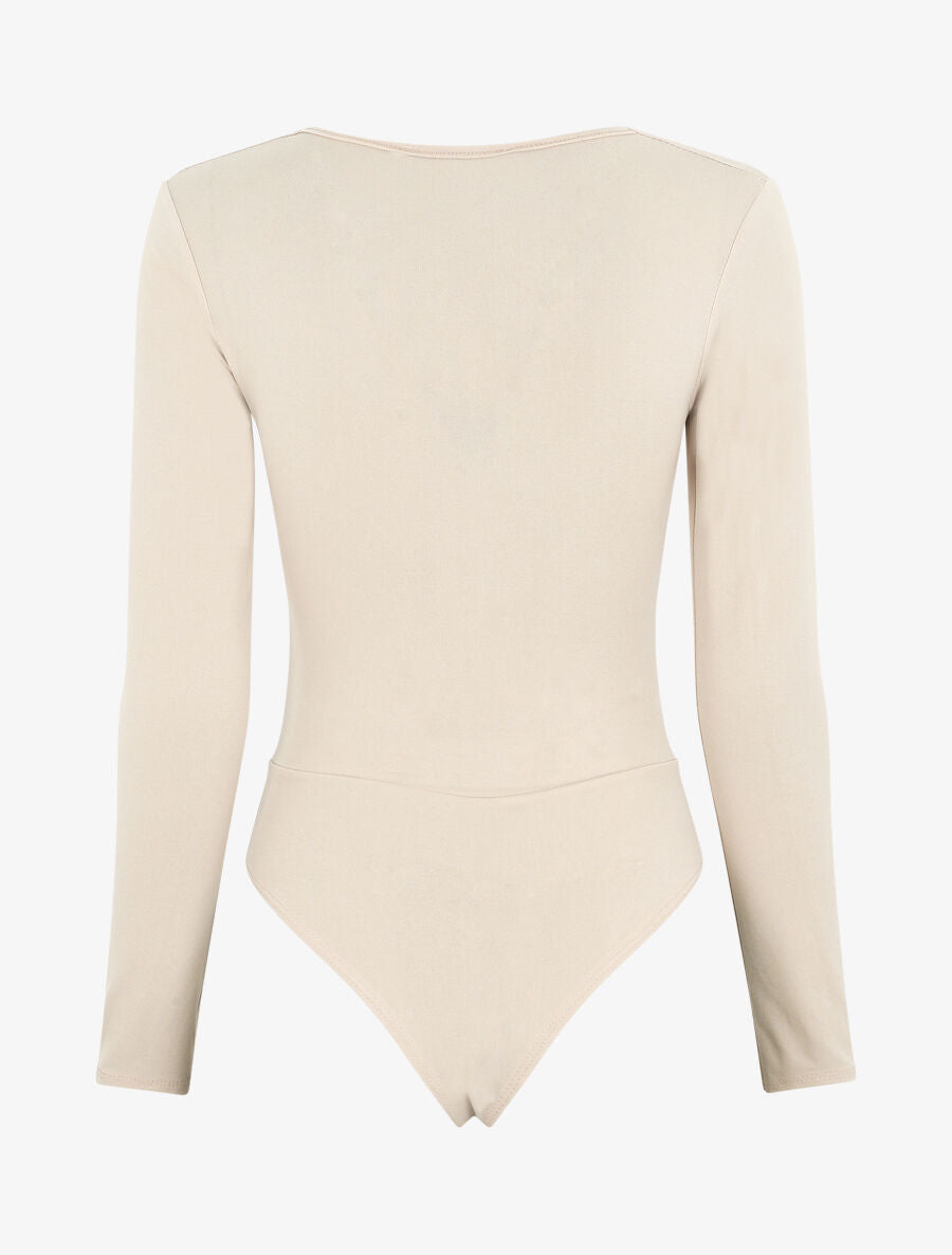 Body uni à col V - Beige - 2