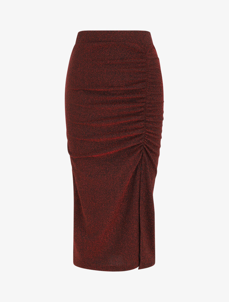 Jupe longue fendue pailletée - Rouge - 4