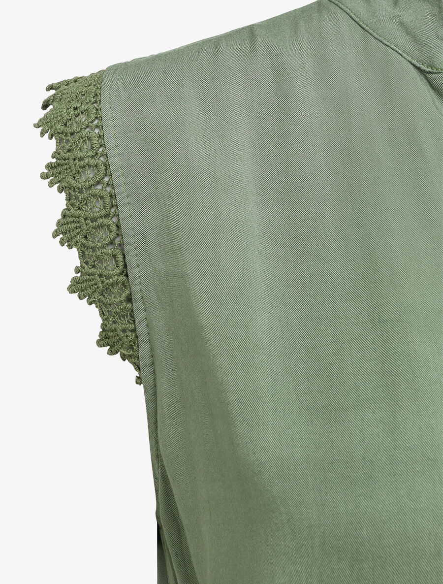 Top fluide à mancherons en crochet - Kaki - 3
