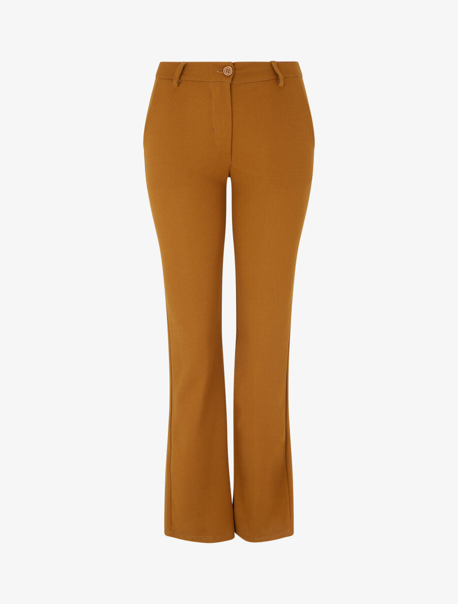Pantalon droit classique à taille haute - Camel - 1