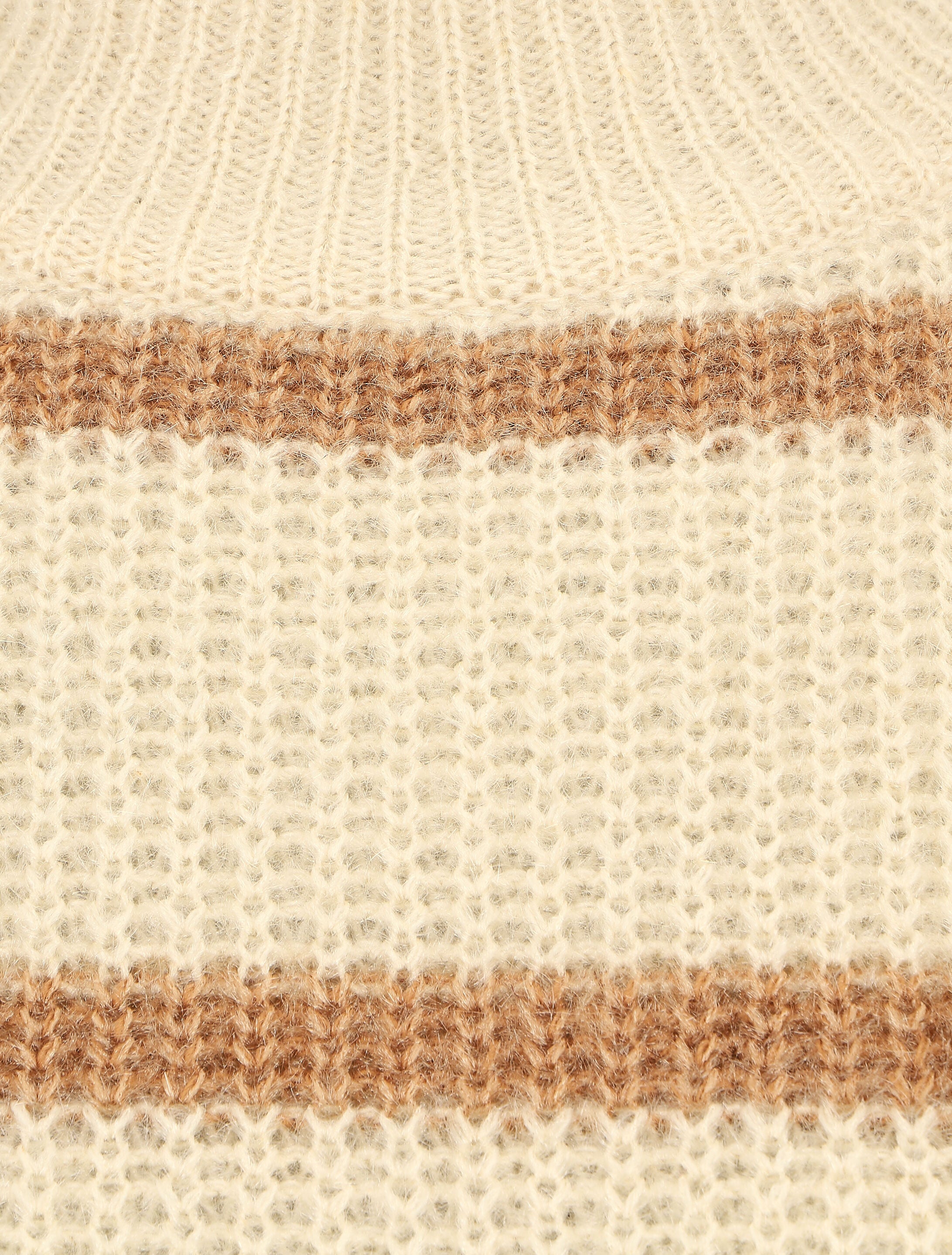 Pull duveteux rayé et col montant - Beige - 3