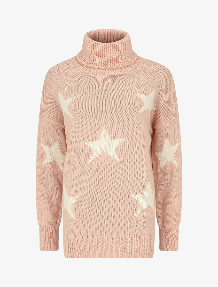 Pull col roulé à motif étoiles - Rose - 5