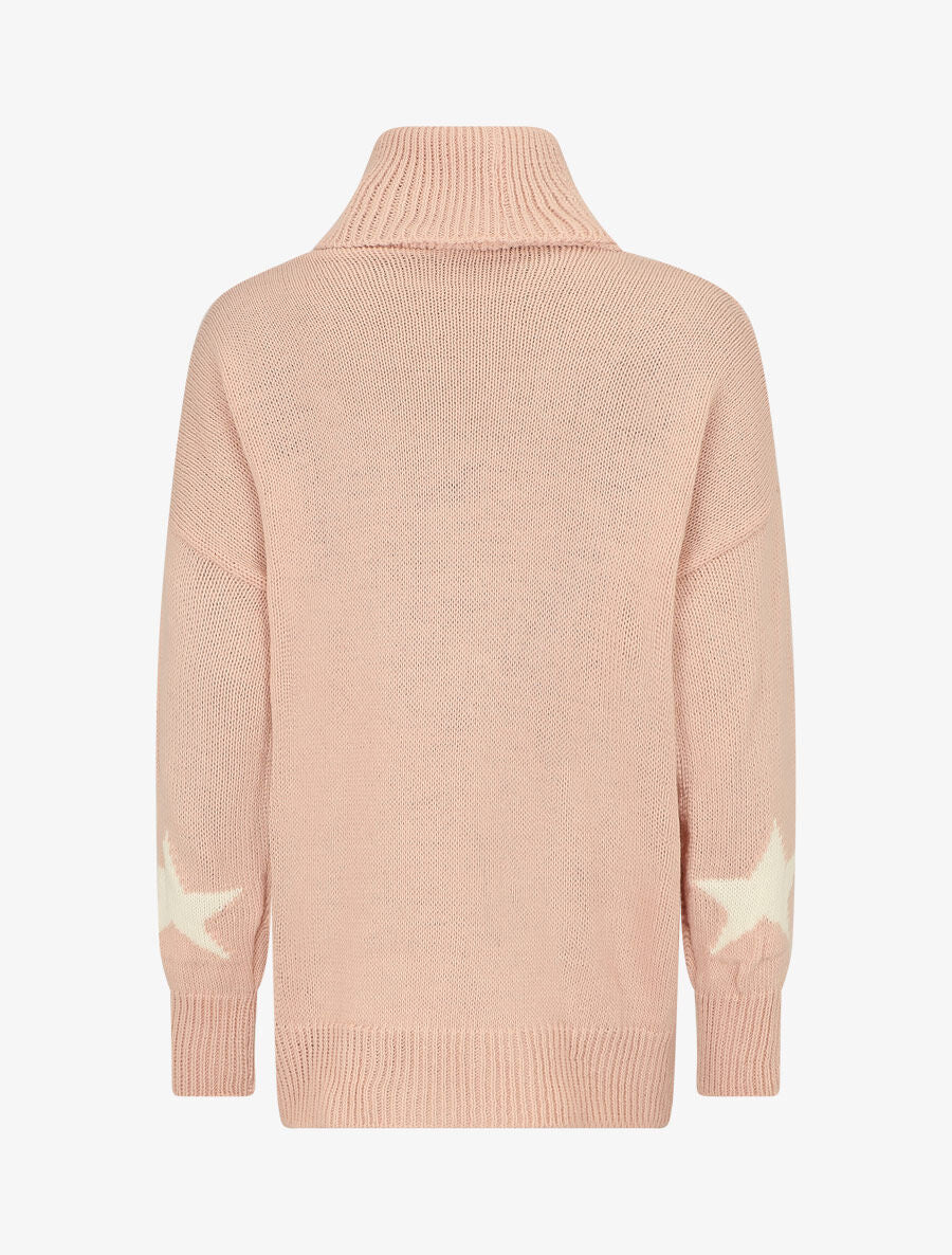 Pull col roulé à motif étoiles - Rose - 2