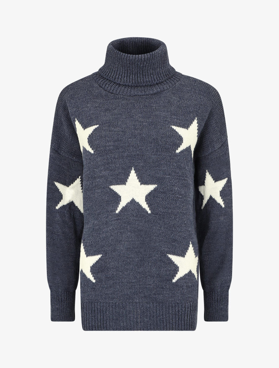Pull col roulé à motif étoiles - Bleu - 5