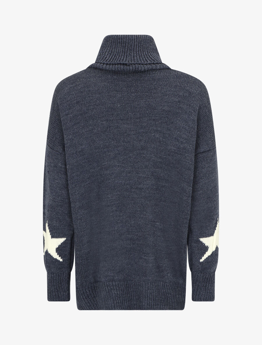Pull col roulé à motif étoiles - Bleu - 2