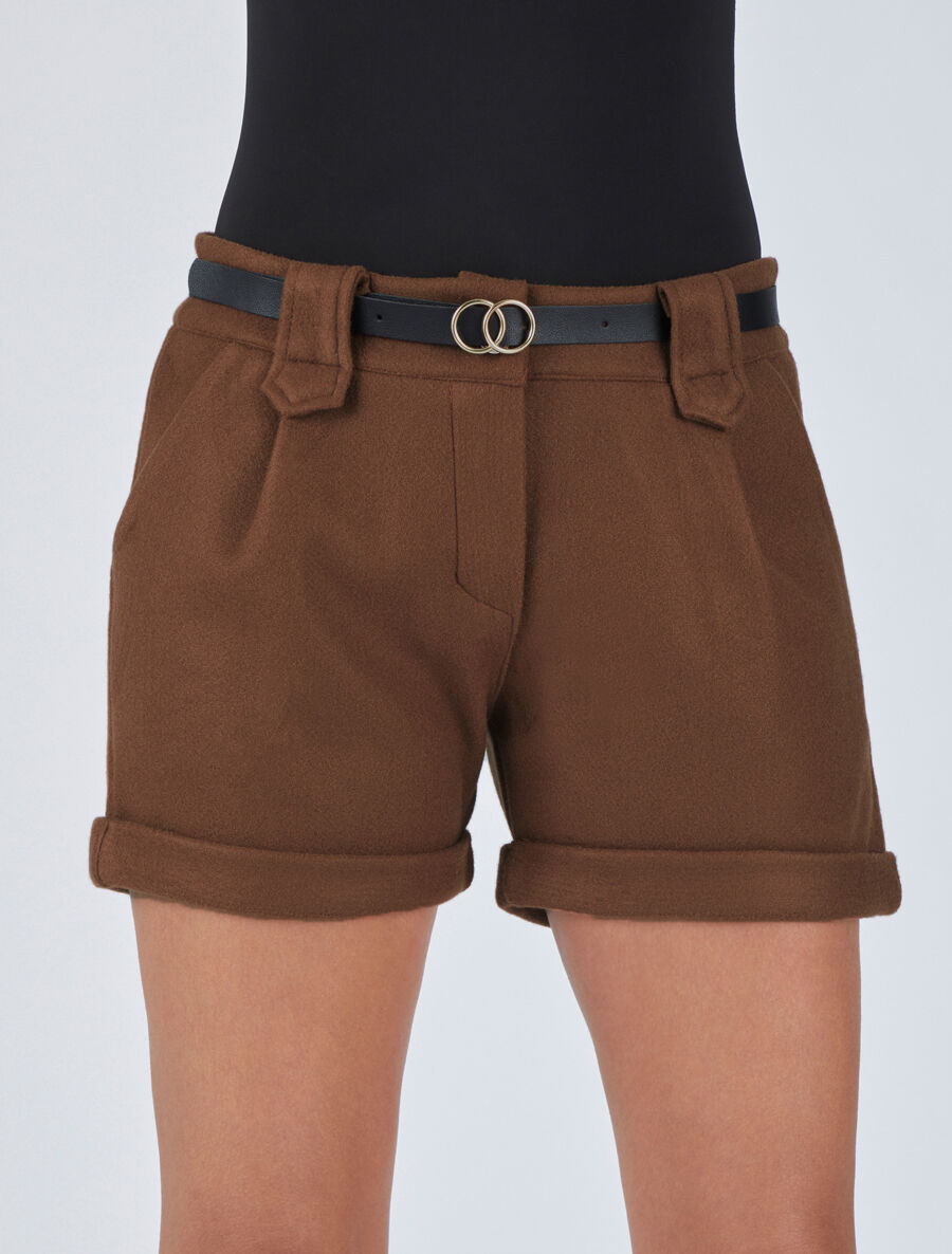Short uni droit en laine mélangée - Marron - 4