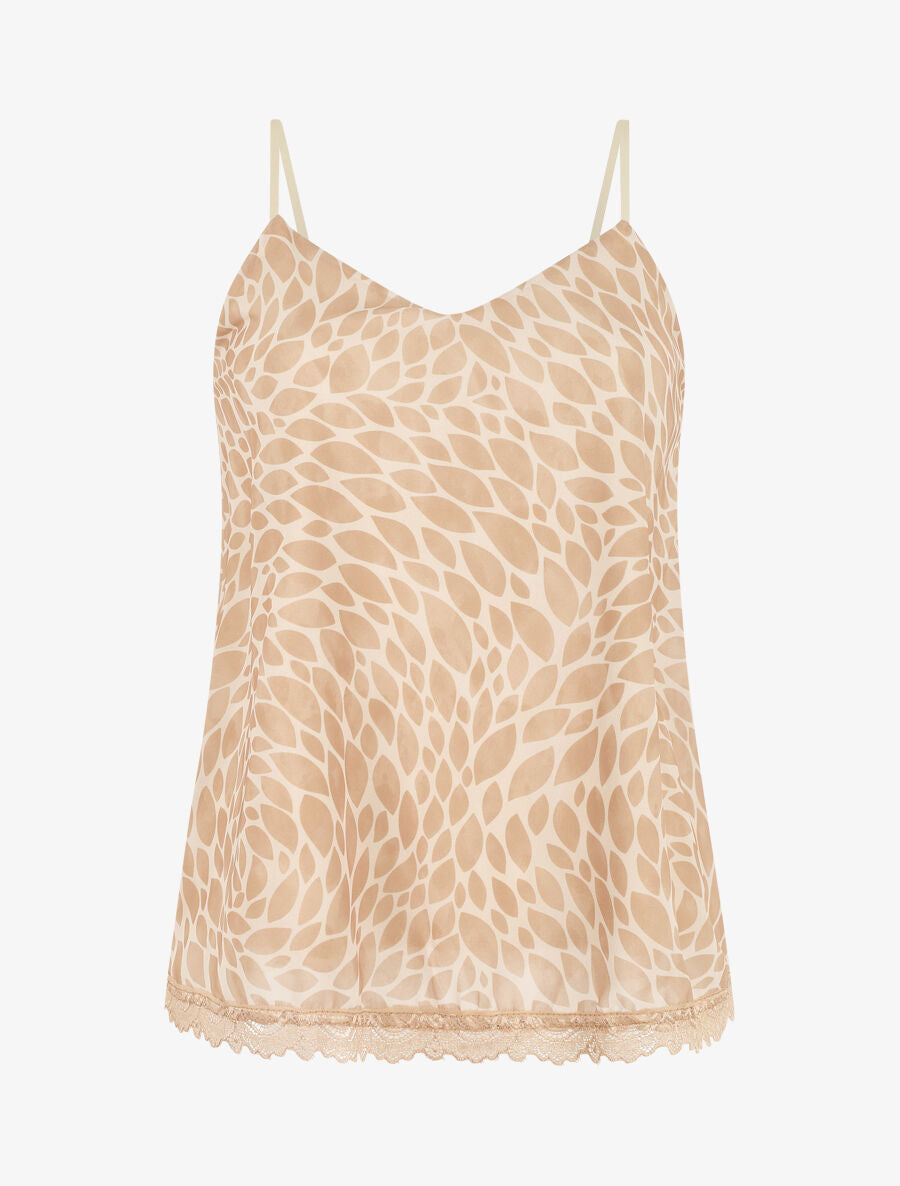 Caraco imprimé graphique à bord en dentelle - Beige - 5