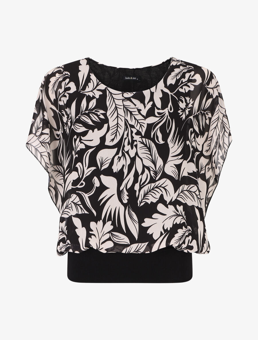 Blouse en voile à imprimé feuilles - Noir - 5