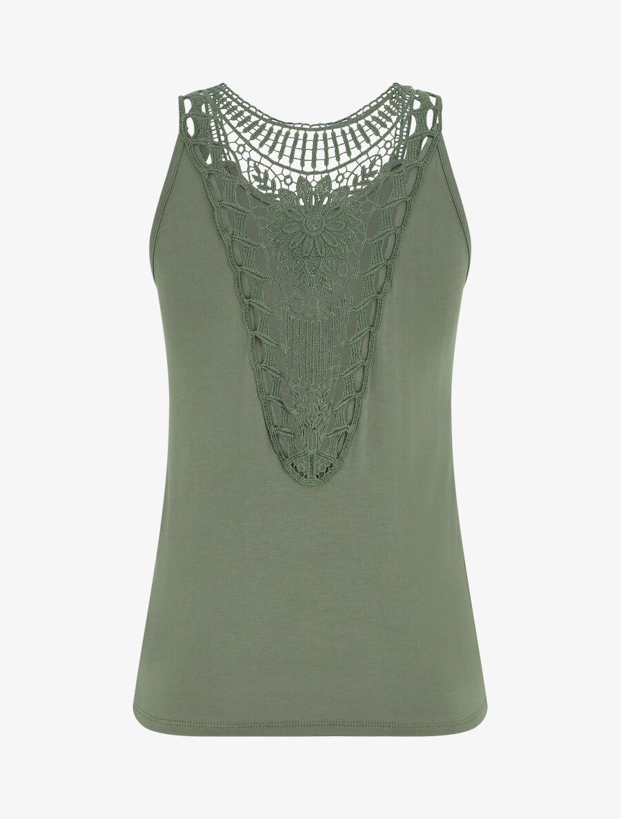 Top uni à détail broderies - Kaki - 2