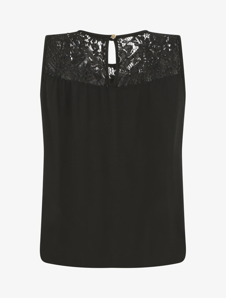 Top sans manches col en dentelle - Noir - 2