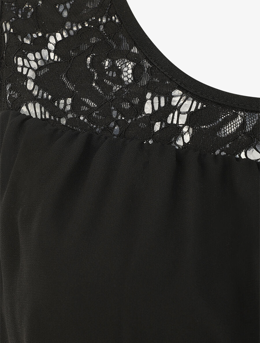 Top sans manches col en dentelle - Noir - 3