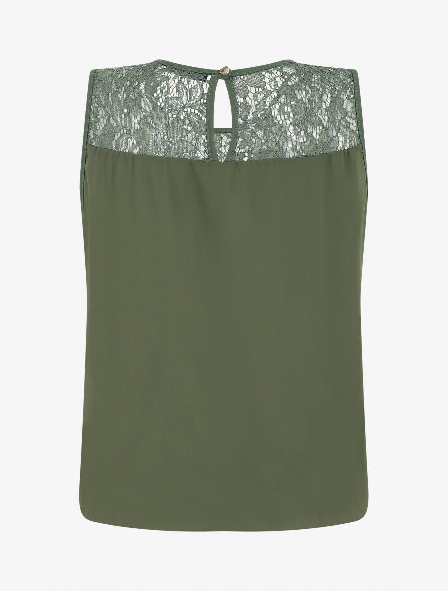 Top sans manches col en dentelle - Kaki - 2