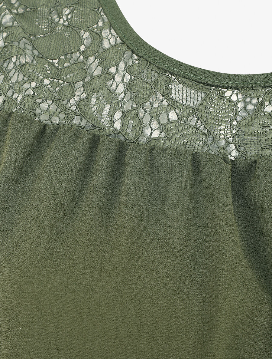 Top sans manches col en dentelle - Kaki - 3
