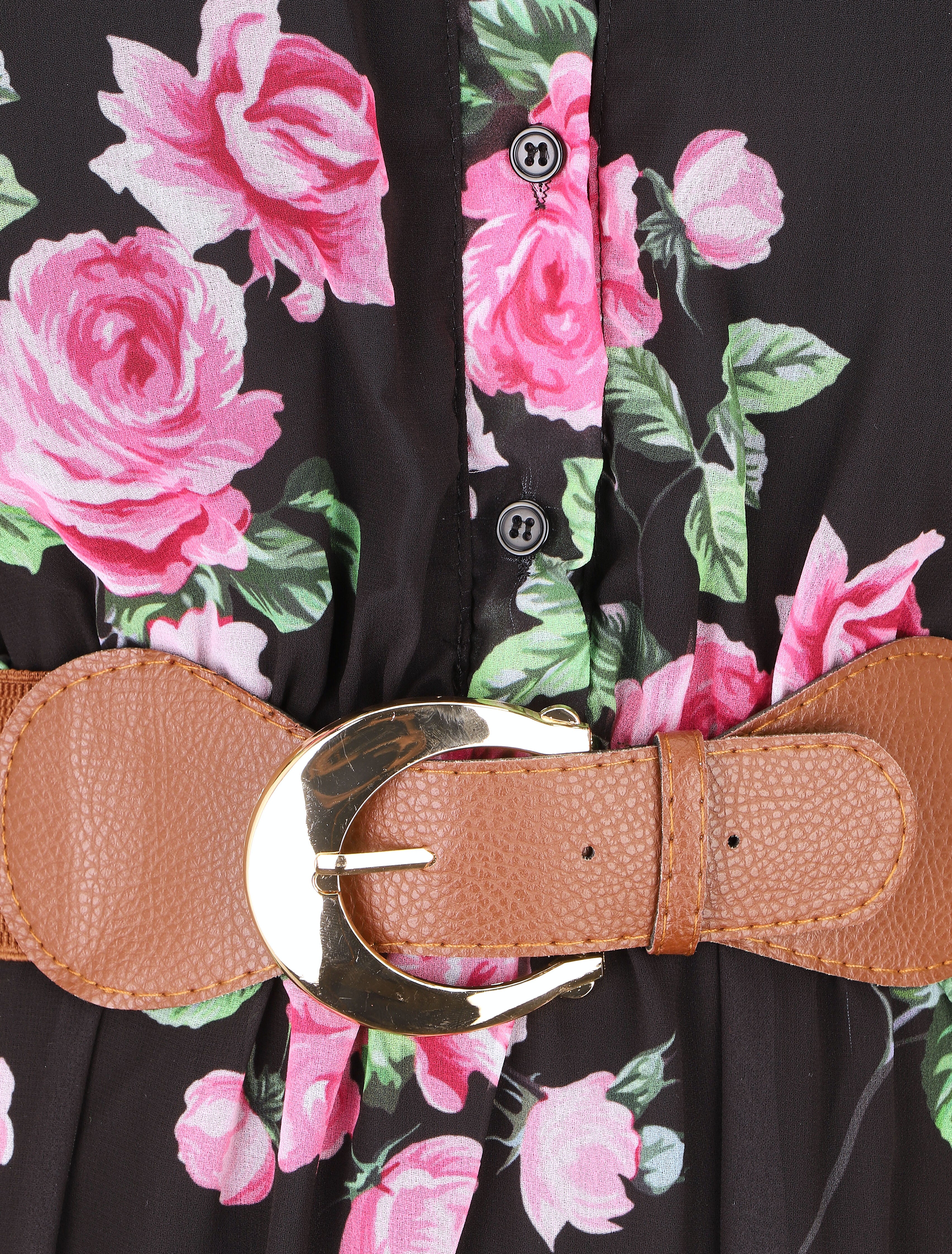 Robe élastiquée à imprimé fleuri - Noir - 3