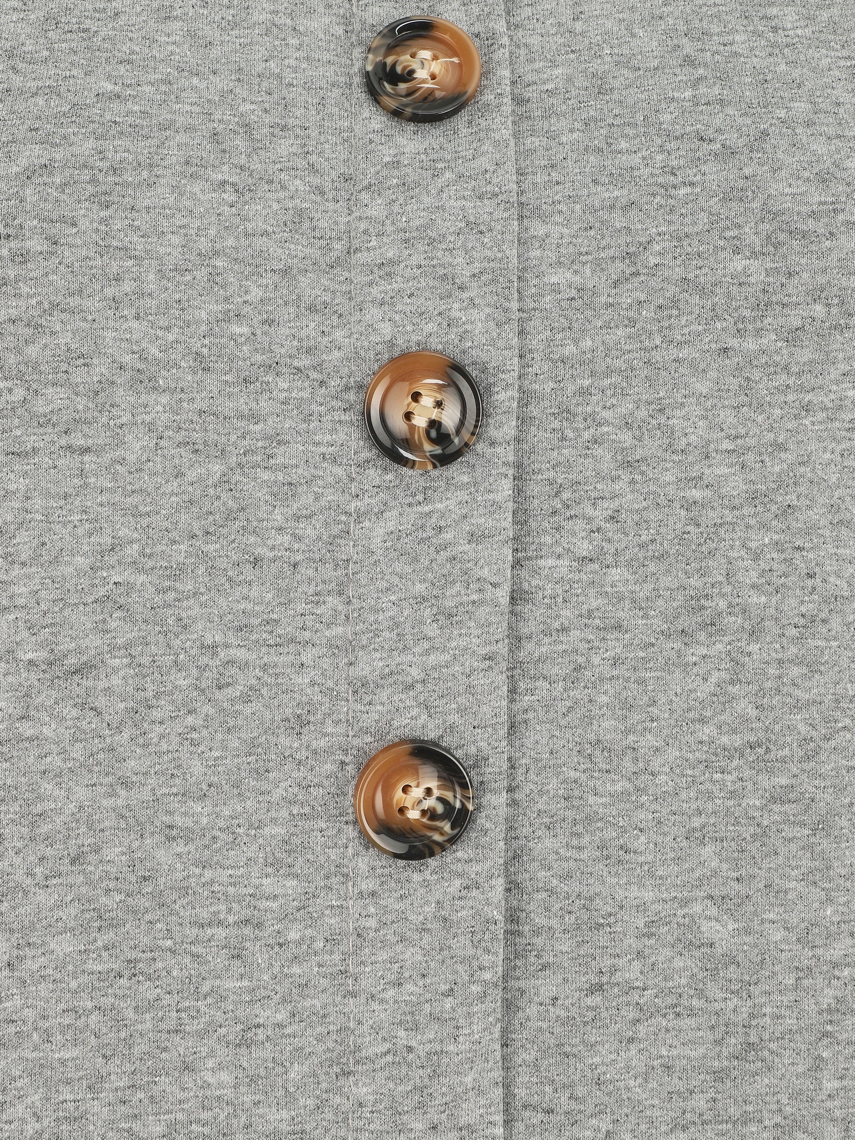 Top uni sans manches et boutons décoratifs - Gris - 3