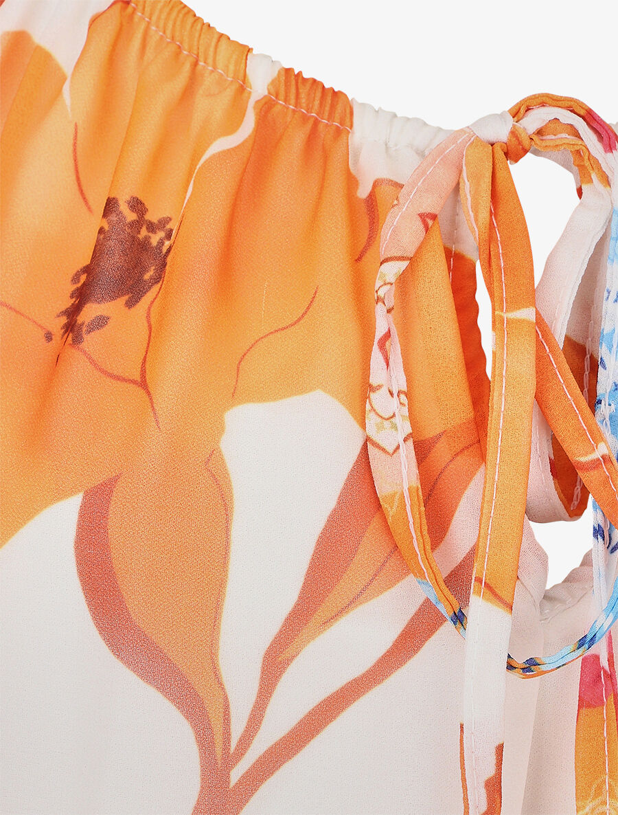 Blouse manches longues imprimé grandes fleurs - Blanc/orange - 3