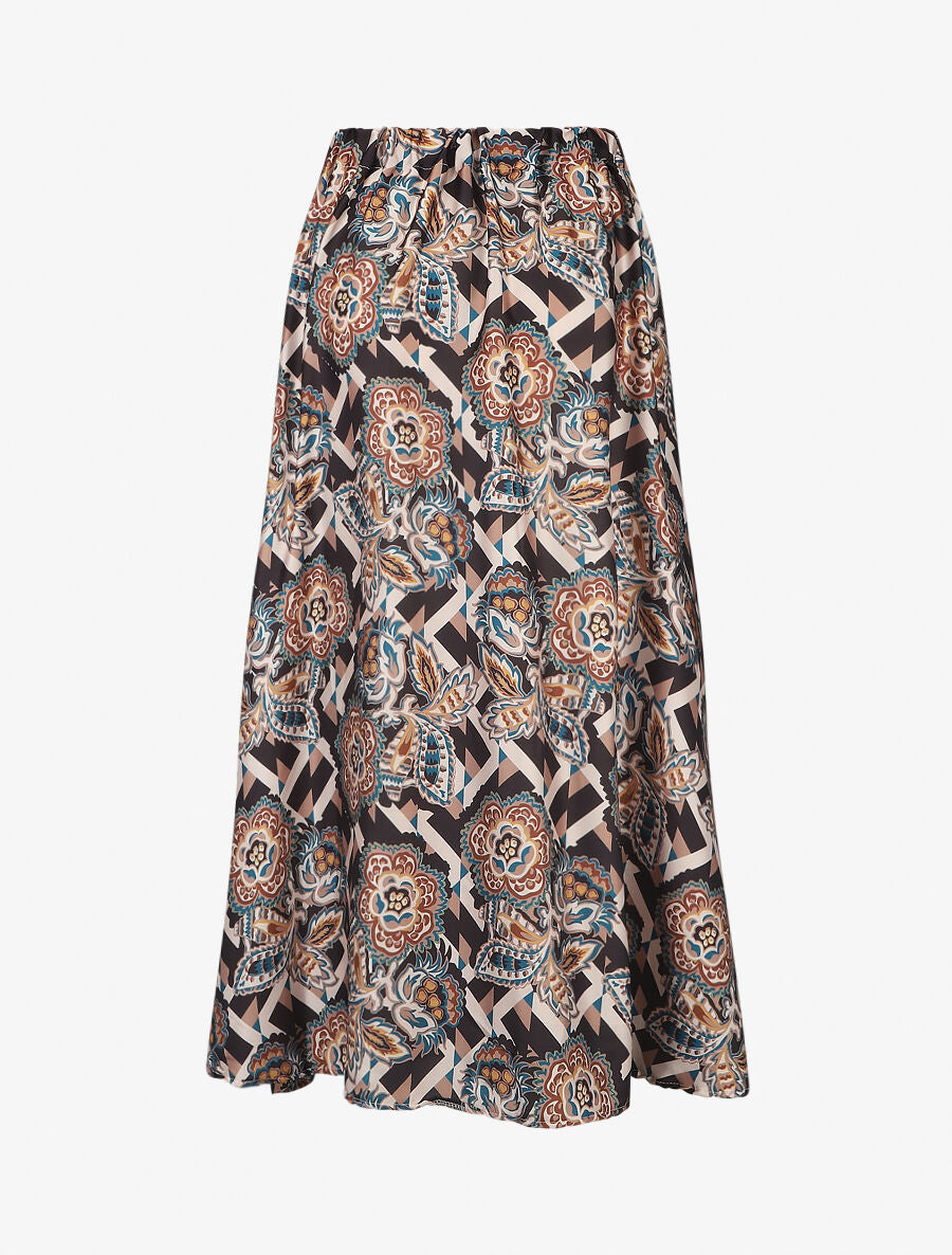 Jupe longue élastiquée à imprimé foulard - Noir - 2