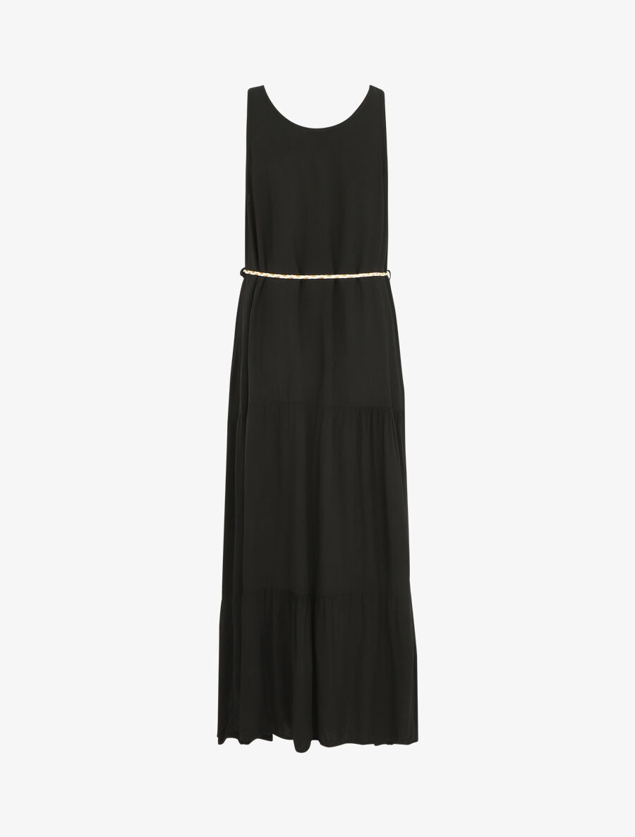 Robe longue bohème sans manches col en crochet - Noir - 2