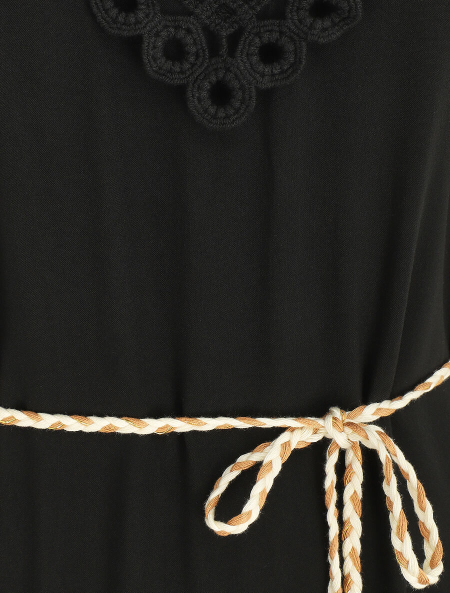 Robe longue bohème sans manches col en crochet - Noir - 3